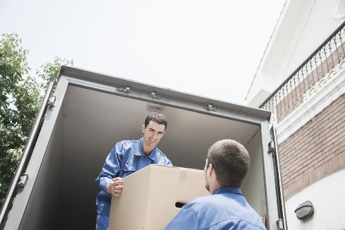 Prepared moving boxes and equipment ready for a Fitzrovia removals day
